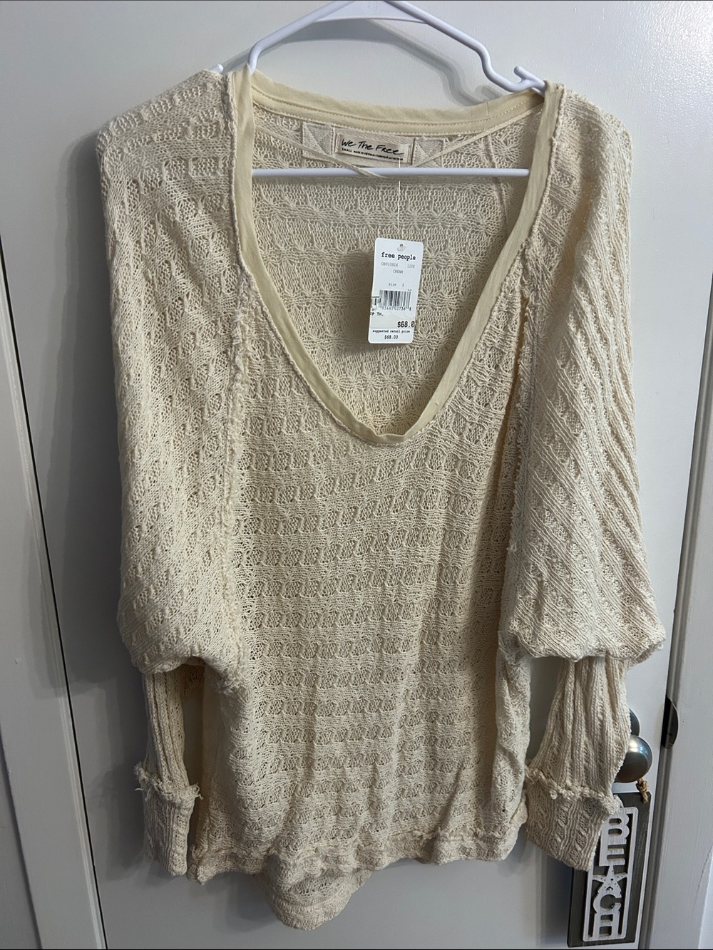 Free People Soft Cream Crochet V-Neck Sweater small nwt